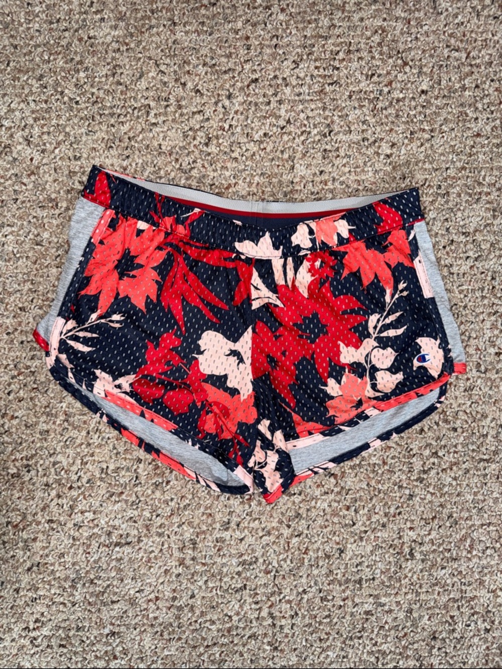 Champion Women's Navy Floral Athletic Shorts with Red and Pink Flowers- NWOT